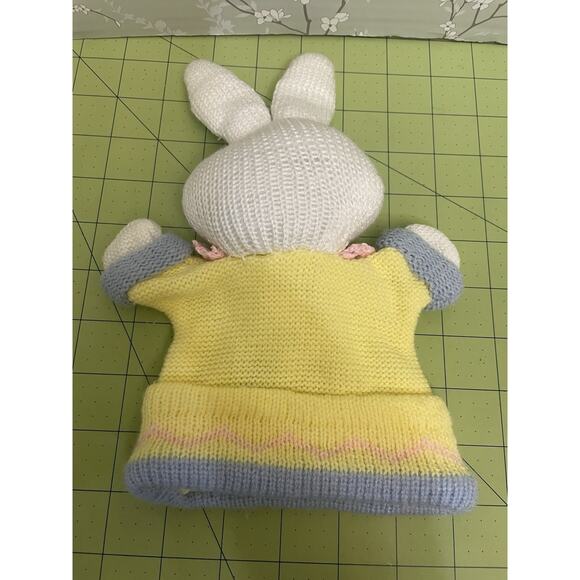 Bunny Rabbit Hand Puppet Easter Crochet Knit Pastel Floral Button Embellishments - Picture 3 of 7